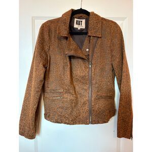 KUT from the Kloth Leopard Print Vegan Suede Moto Going Out Jacket